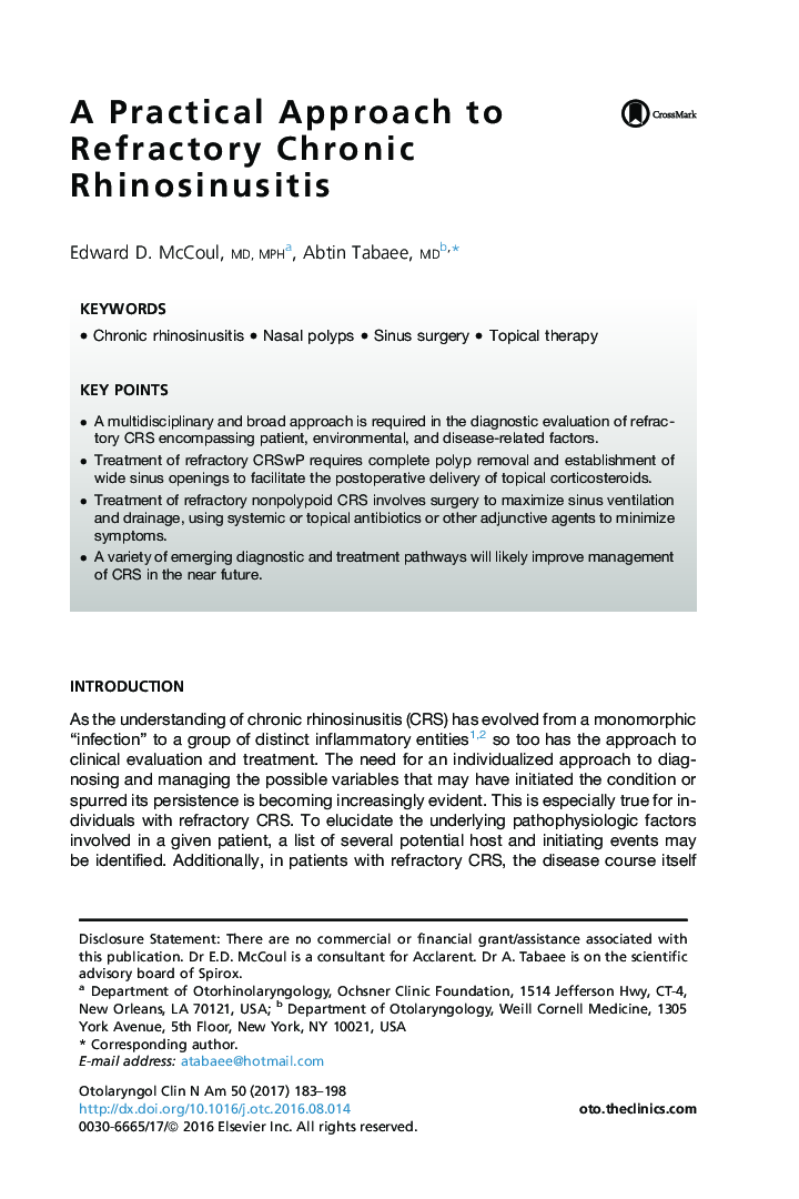 A Practical Approach to Refractory Chronic Rhinosinusitis