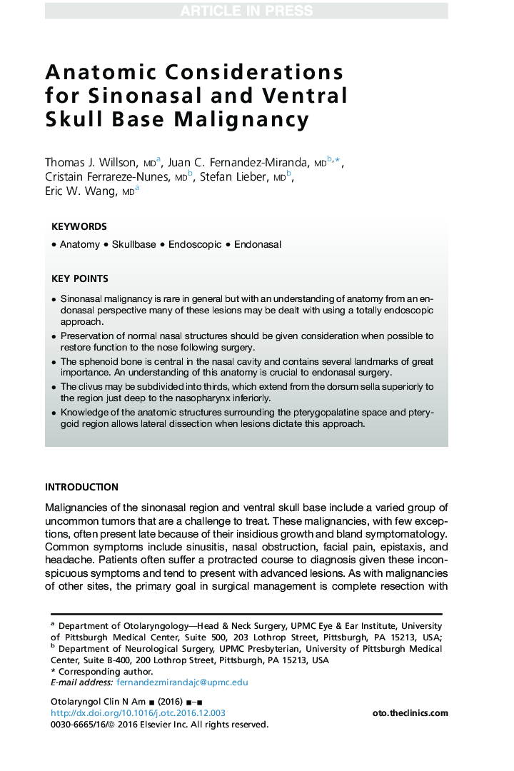 Anatomic Considerations for Sinonasal and Ventral Skull Base Malignancy