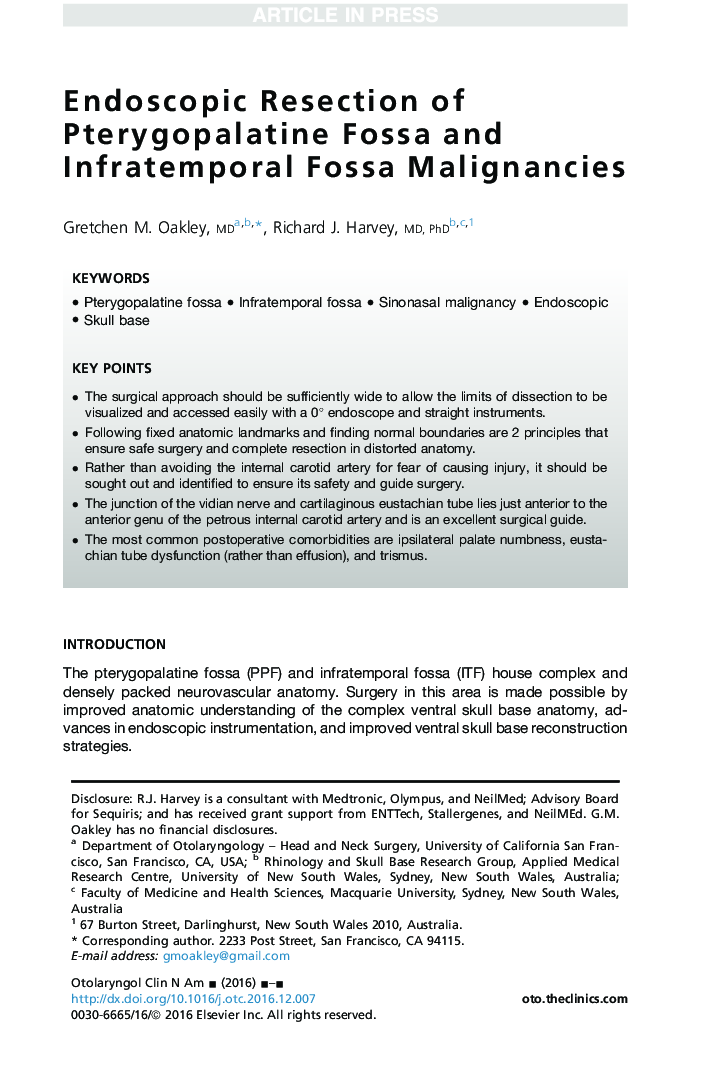 Endoscopic Resection of Pterygopalatine Fossa and Infratemporal Fossa Malignancies