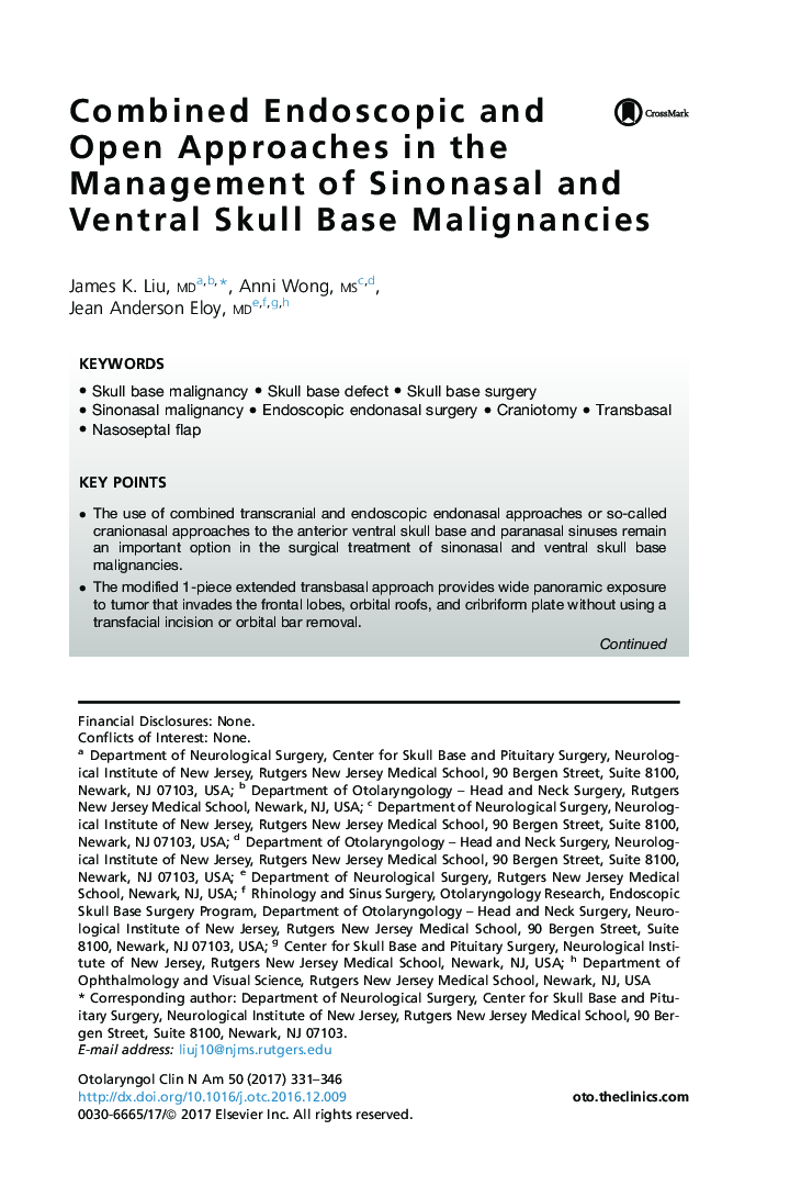 Combined Endoscopic and Open Approaches in the Management of Sinonasal and Ventral Skull Base Malignancies