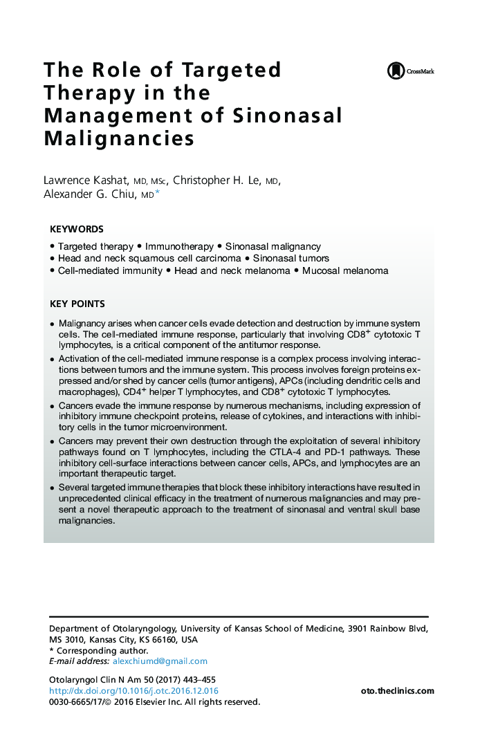 The Role of Targeted Therapy in the Management of Sinonasal Malignancies