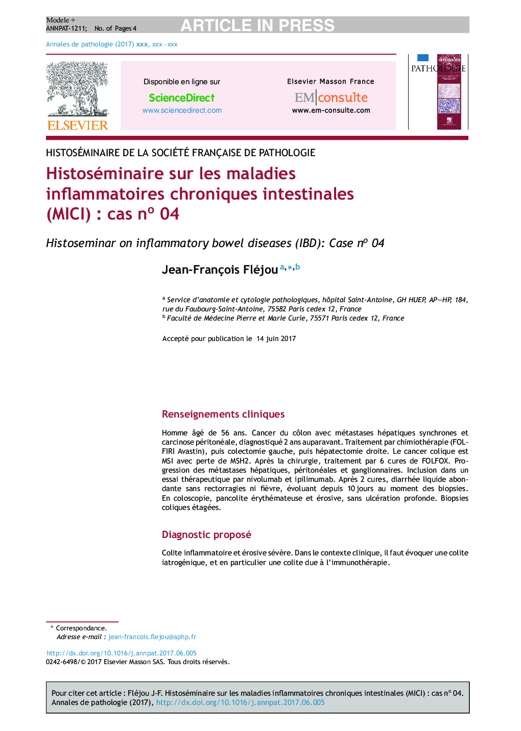 Histoséminaire sur les maladies inflammatoires chroniques intestinales (MICI)Â : cas noÂ 04