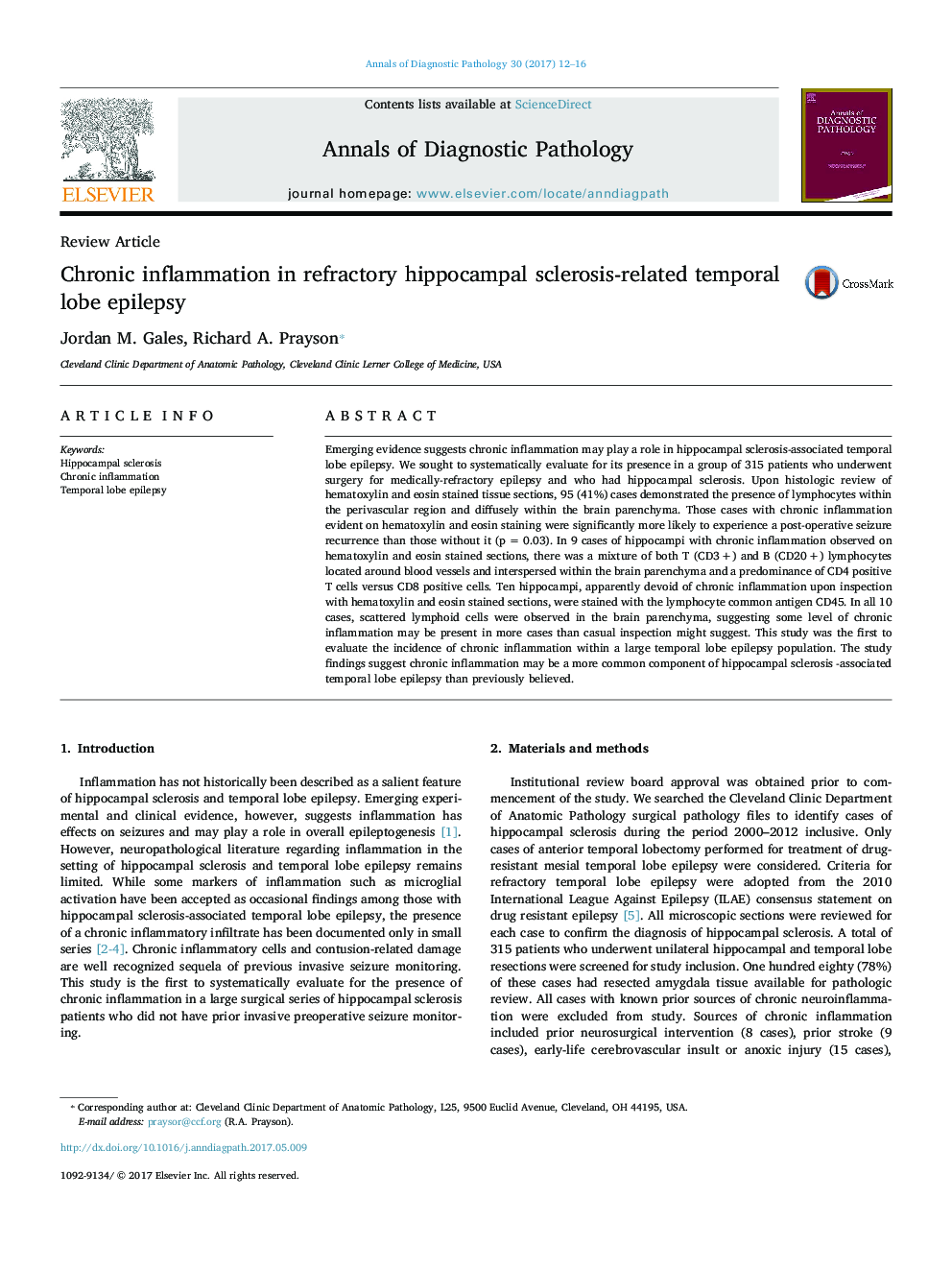 Review ArticleChronic inflammation in refractory hippocampal sclerosis-related temporal lobe epilepsy