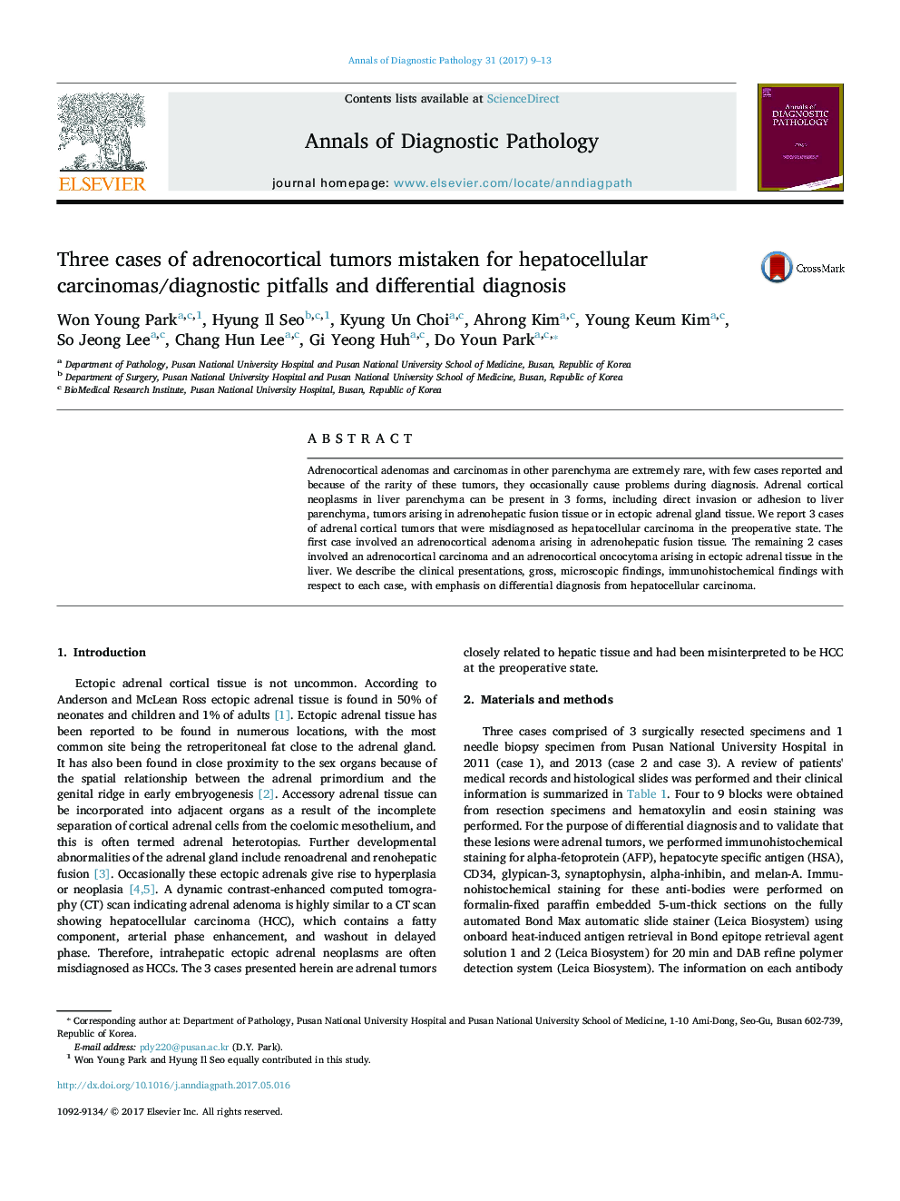 Three cases of adrenocortical tumors mistaken for hepatocellular carcinomas/diagnostic pitfalls and differential diagnosis