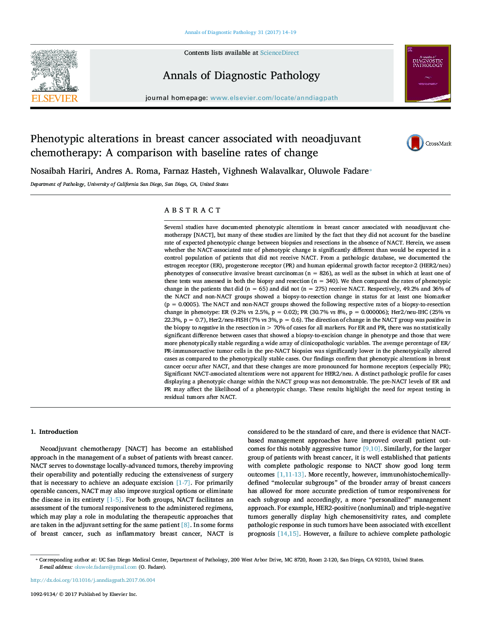 Phenotypic alterations in breast cancer associated with neoadjuvant chemotherapy: A comparison with baseline rates of change