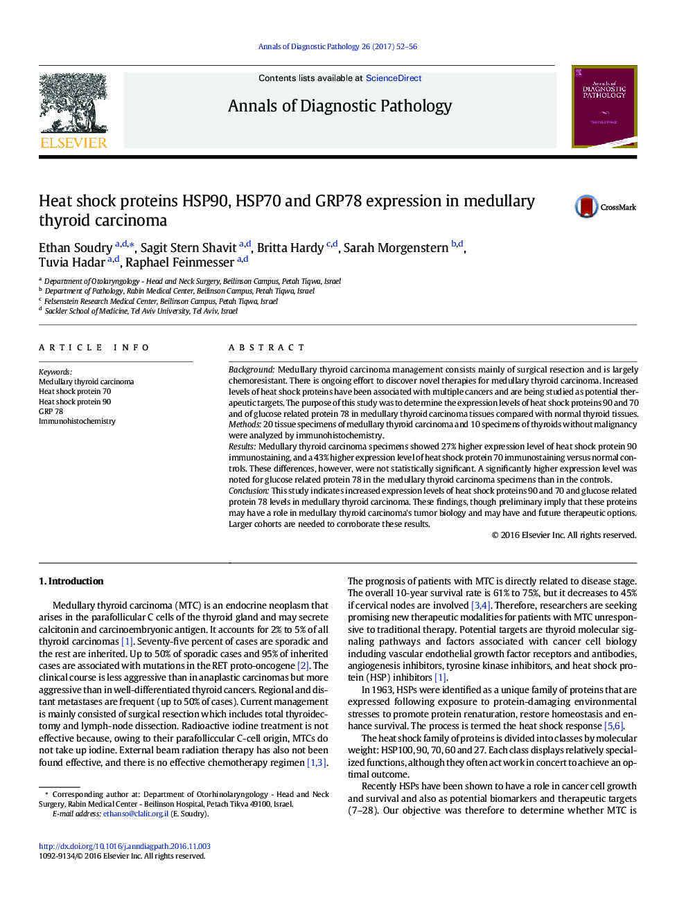 Original contributionHeat shock proteins HSP90, HSP70 and GRP78 expression in medullary thyroid carcinoma