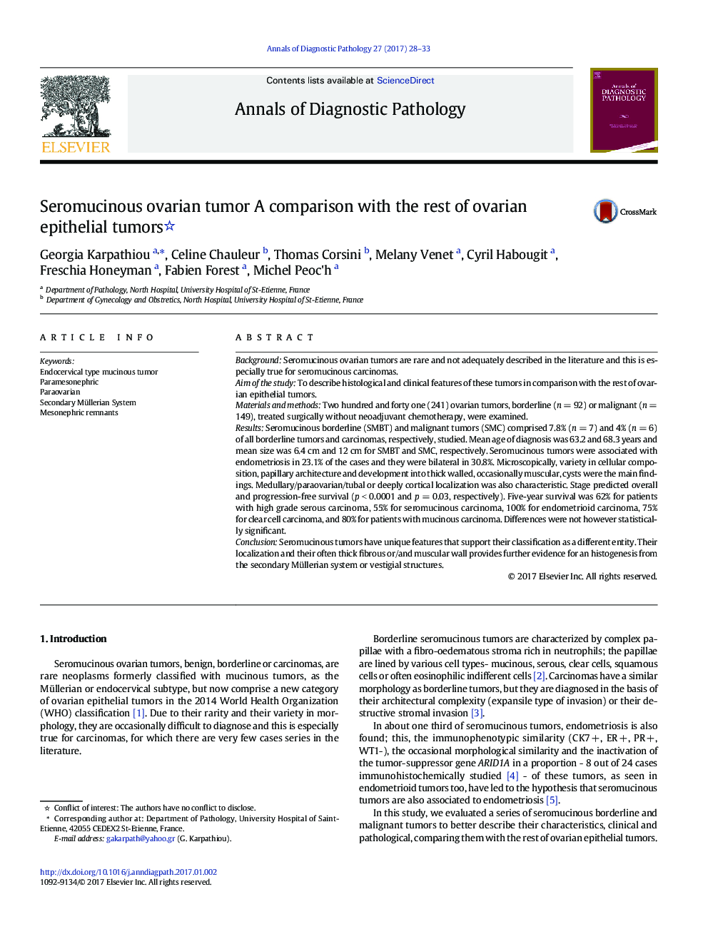 Original ContributionSeromucinous ovarian tumor A comparison with the rest of ovarian epithelial tumors