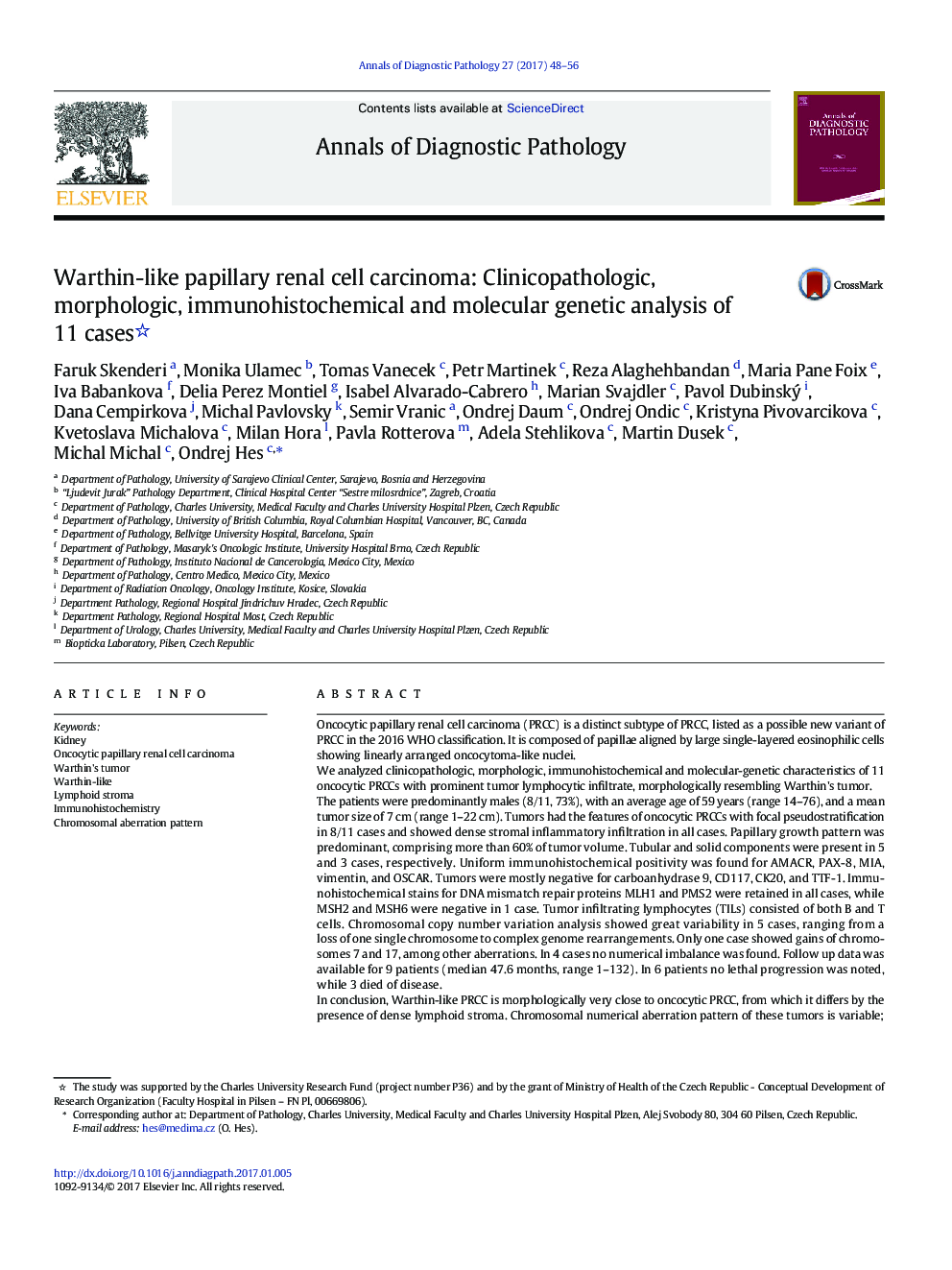 Original ContributionWarthin-like papillary renal cell carcinoma: Clinicopathologic, morphologic, immunohistochemical and molecular genetic analysis of 11 cases