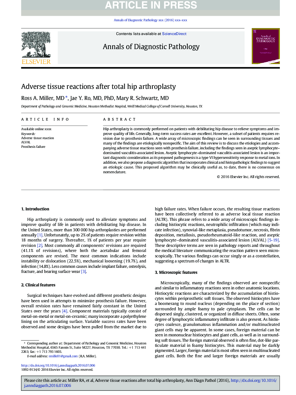 Adverse tissue reactions after total hip arthroplasty