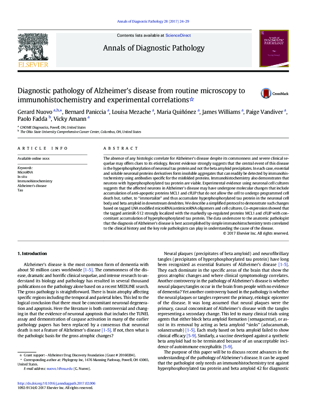 Diagnostic pathology of Alzheimer's disease from routine microscopy to immunohistochemistry and experimental correlations