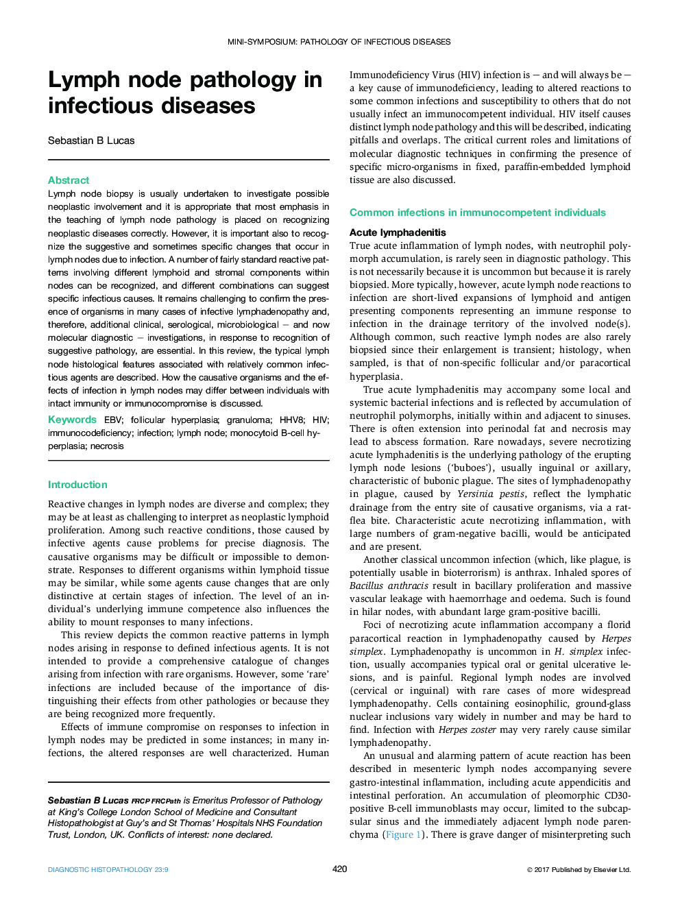 Mini-symposium: pathology of infectious diseasesLymph node pathology in infectious diseases