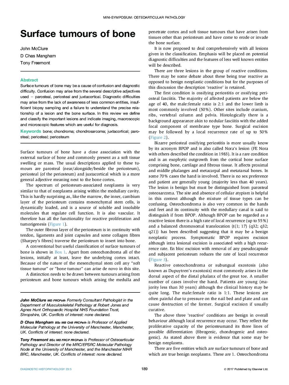 Mini-symposium: osteoarticular pathologySurface tumours of bone