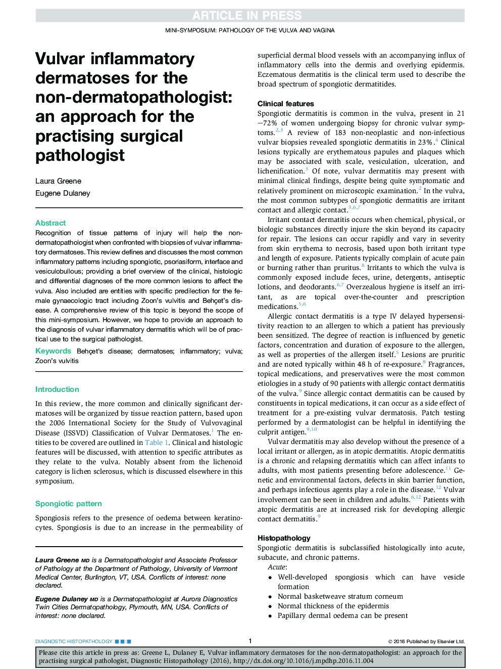 Vulvar inflammatory dermatoses for the non-dermatopathologist: an approach for the practising surgical pathologist