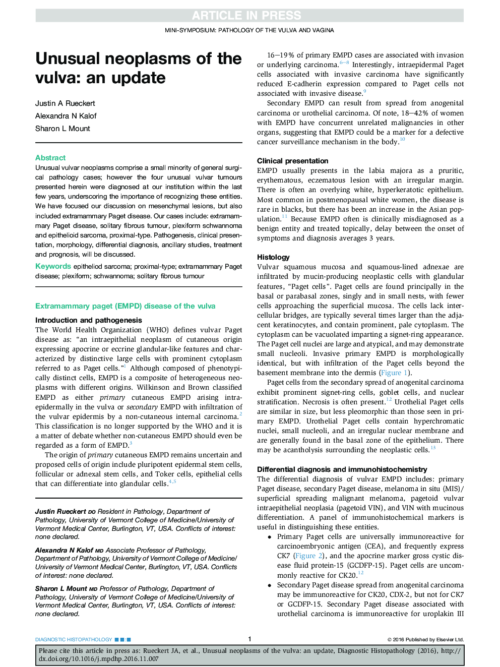 Unusual neoplasms of the vulva: an update