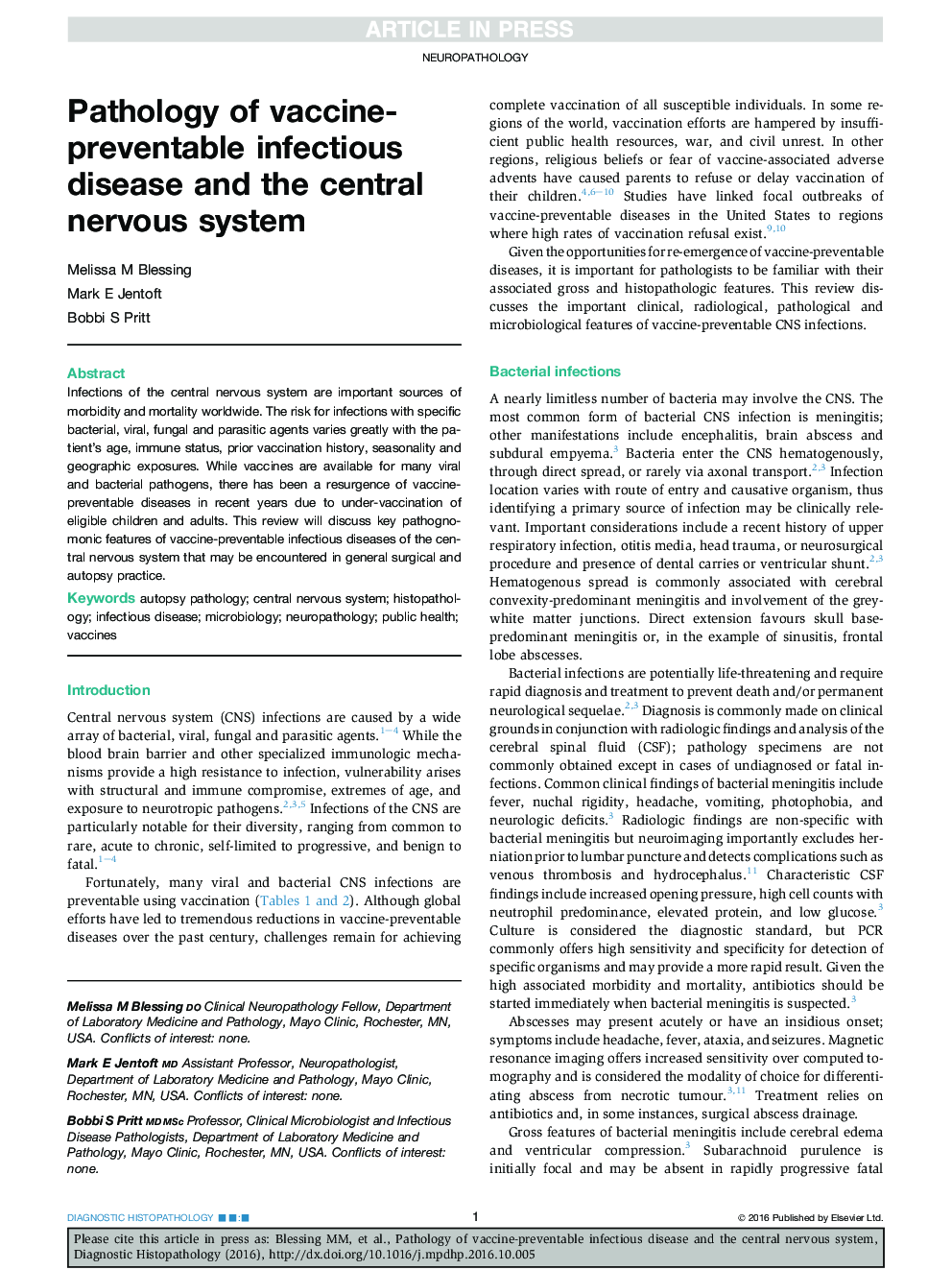 Pathology of vaccine-preventable infectious disease and the central nervous system