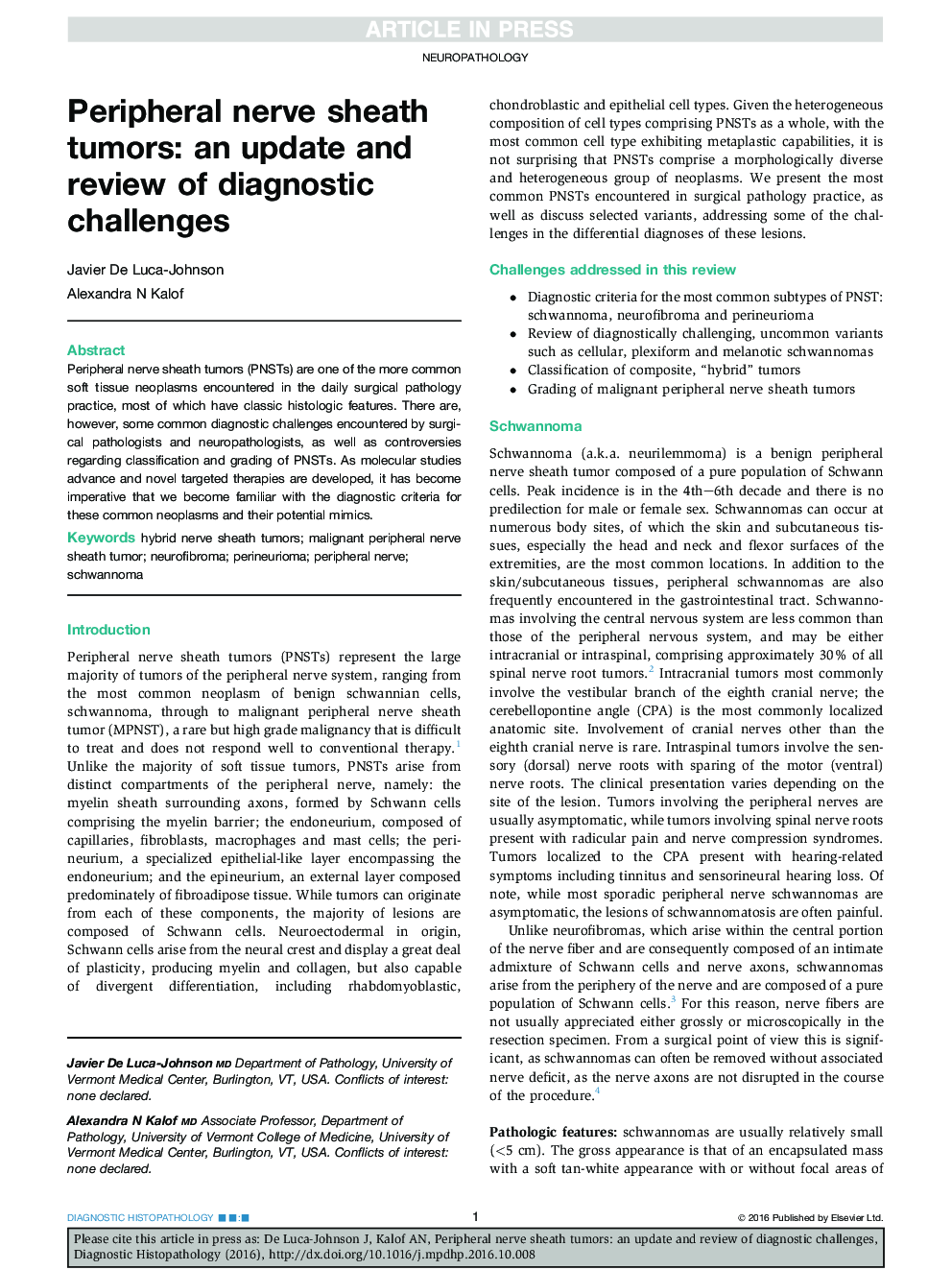 Peripheral nerve sheath tumors: an update and review of diagnostic challenges