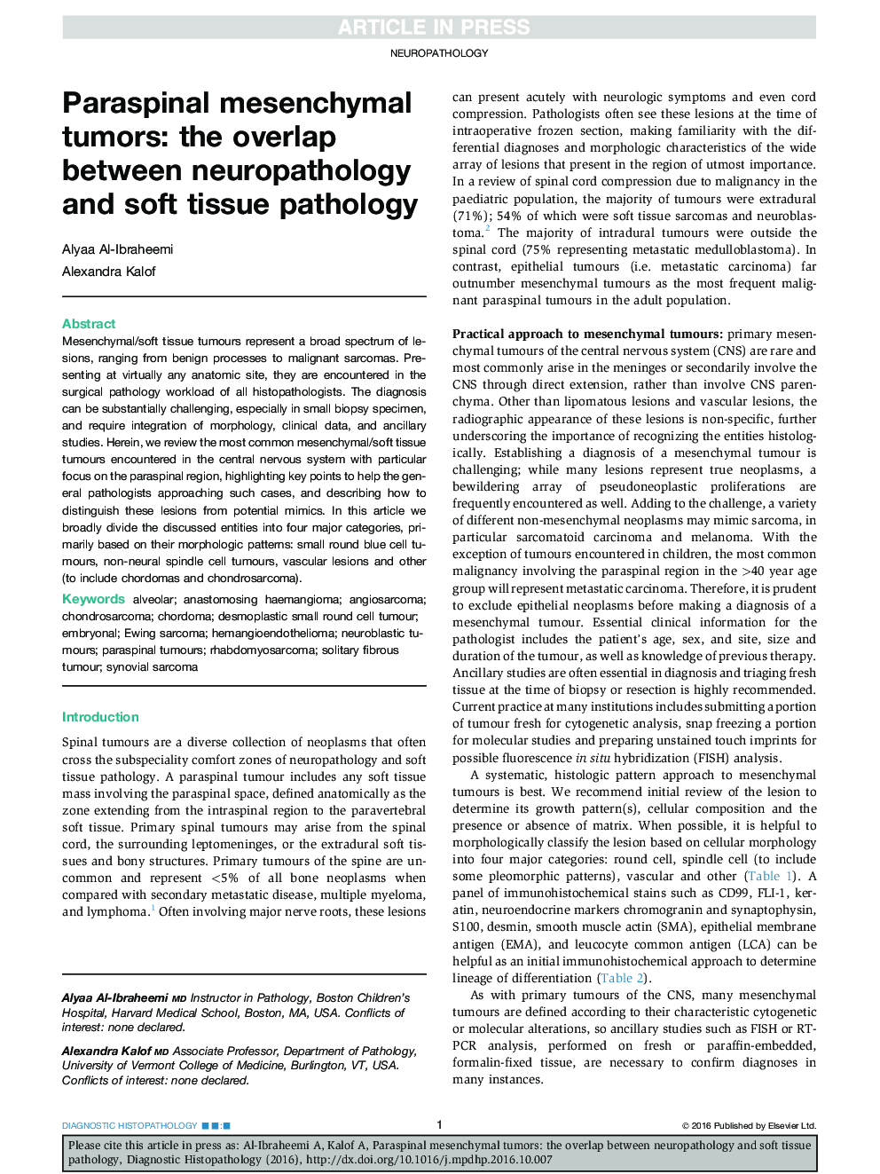 Paraspinal mesenchymal tumors: the overlap between neuropathology and soft tissue pathology