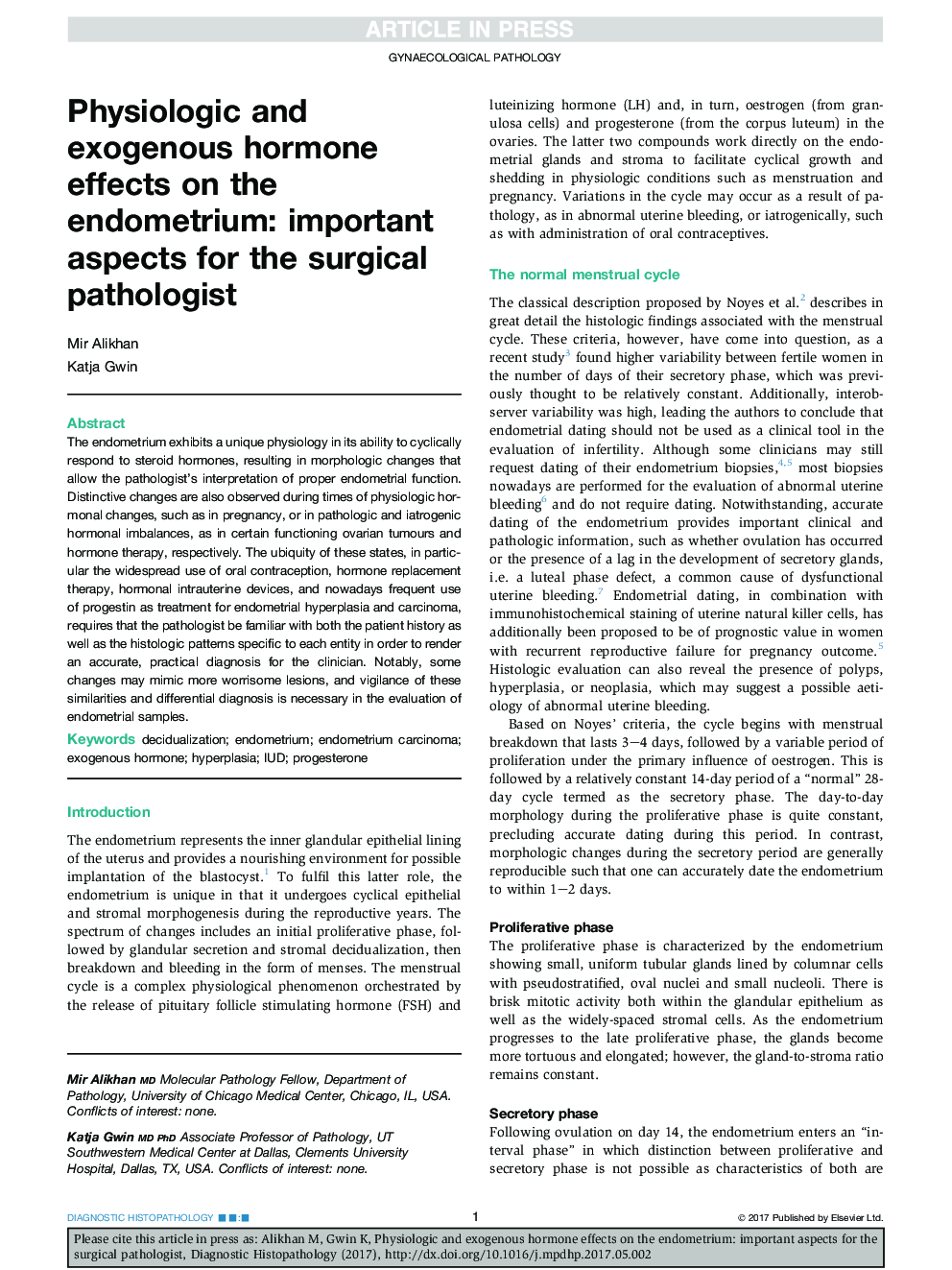 Physiologic and exogenous hormone effects on the endometrium: important aspects for the surgical pathologist