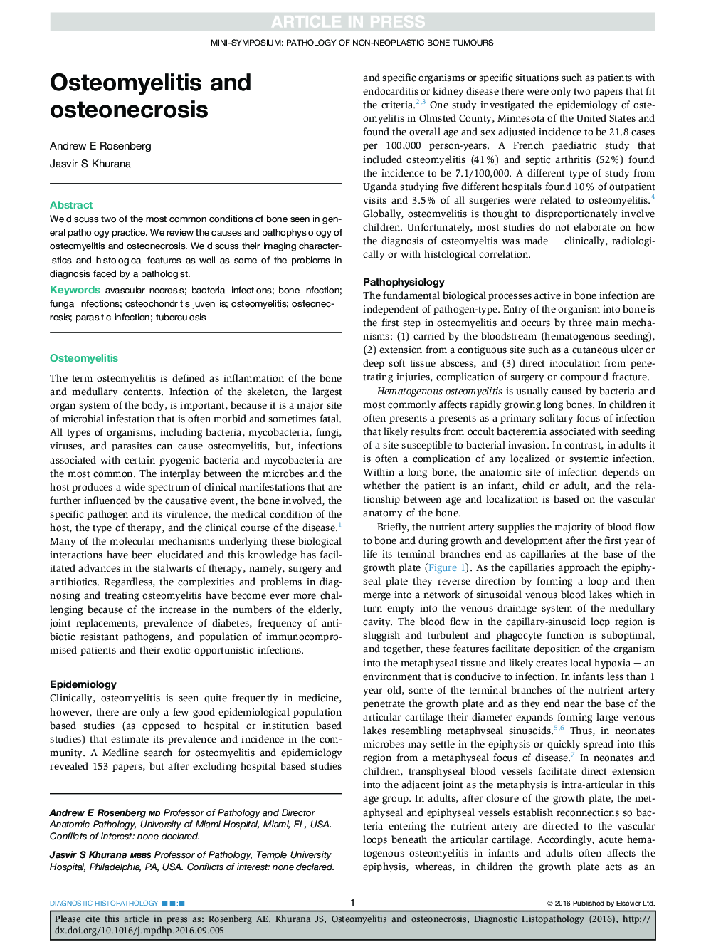 Osteomyelitis and osteonecrosis