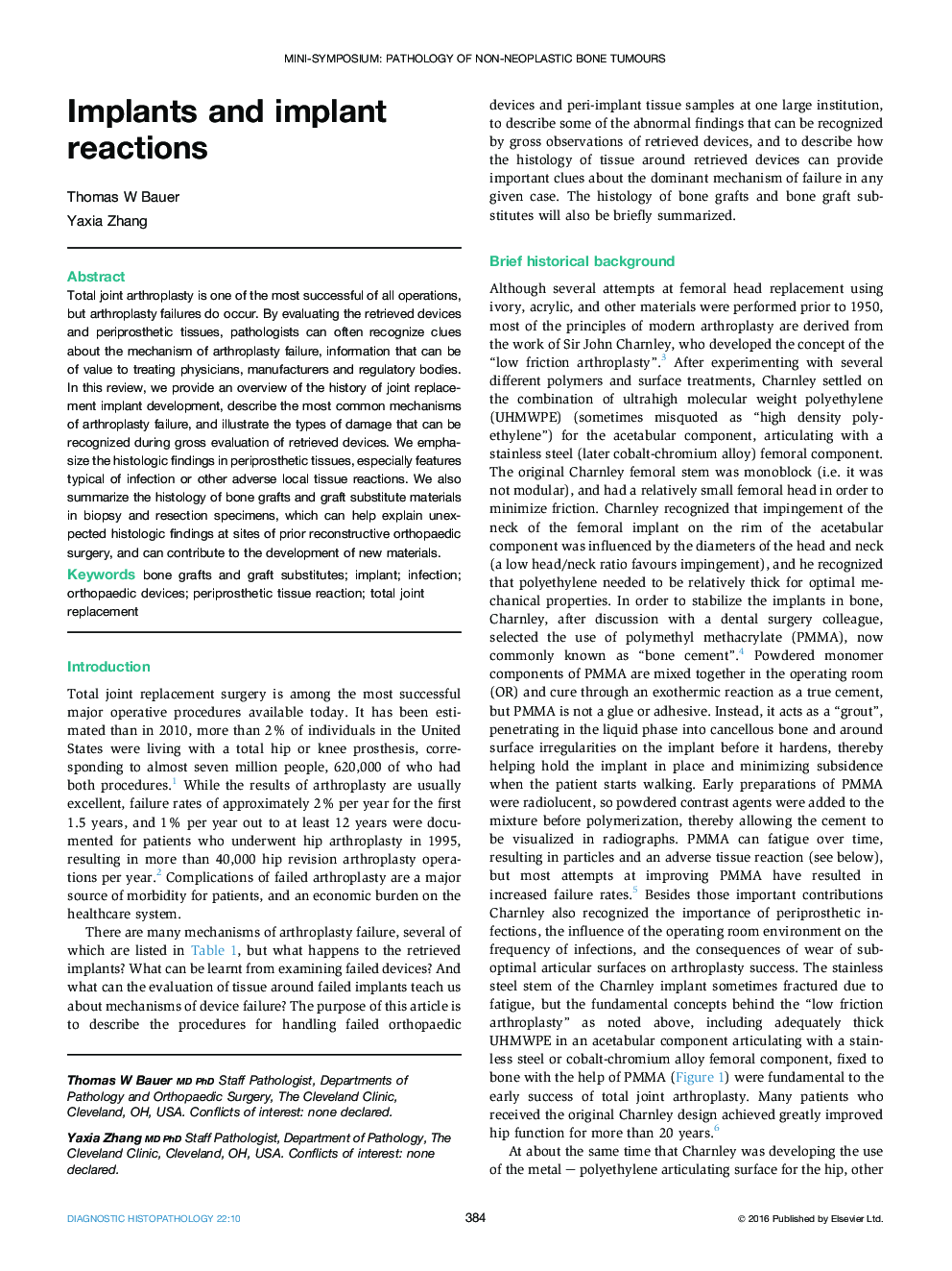 Mini-symposium: pathology of non-neoplastic bone tumoursImplants and implant reactions