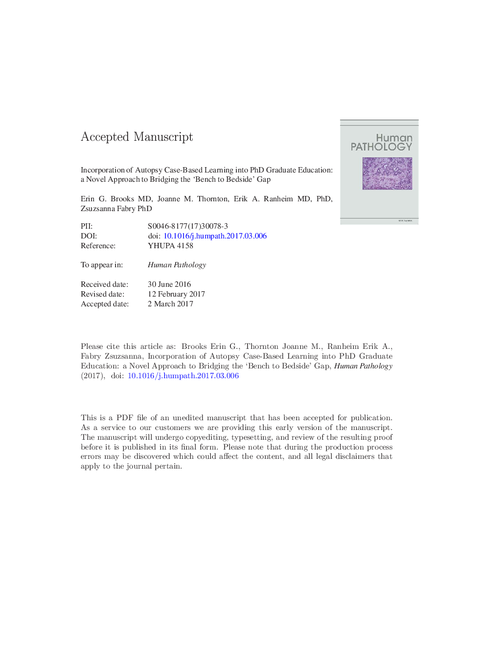 Incorporation of autopsy case-based learning into PhD graduate education: a novel approach to bridging the “bench-to-bedside” gap