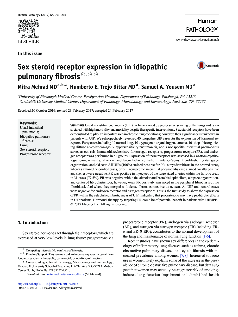 In this issueSex steroid receptor expression in idiopathic pulmonary fibrosis