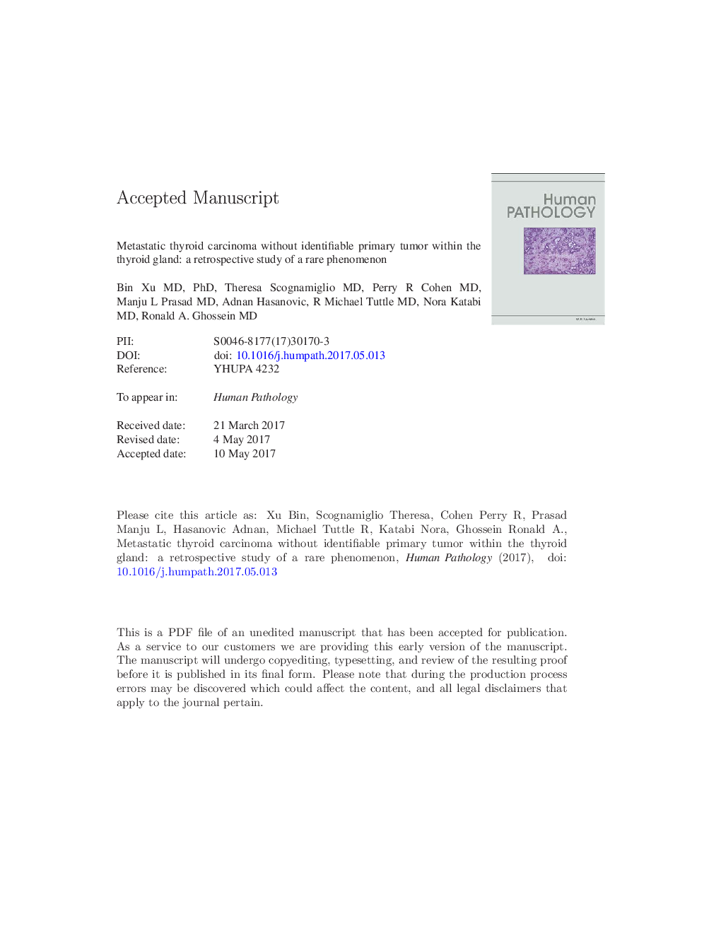 Metastatic thyroid carcinoma without identifiable primary tumor within the thyroid gland: a retrospective study of a rare phenomenon