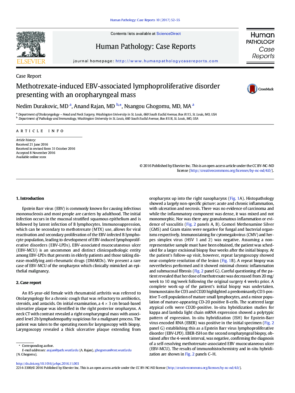 Methotrexate-induced EBV-associated lymphoproliferative disorder presenting with an oropharyngeal mass