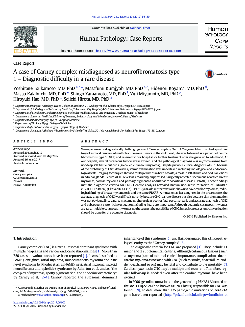 عکس صفحه اول مقاله: A case of Carney complex misdiagnosed as neurofibromatosis type 1 – Diagnostic difficulty in a rare disease A case of Carney complex misdiagnosed as neurofibromatosis type 1 – Diagnostic difficulty in a rare disease