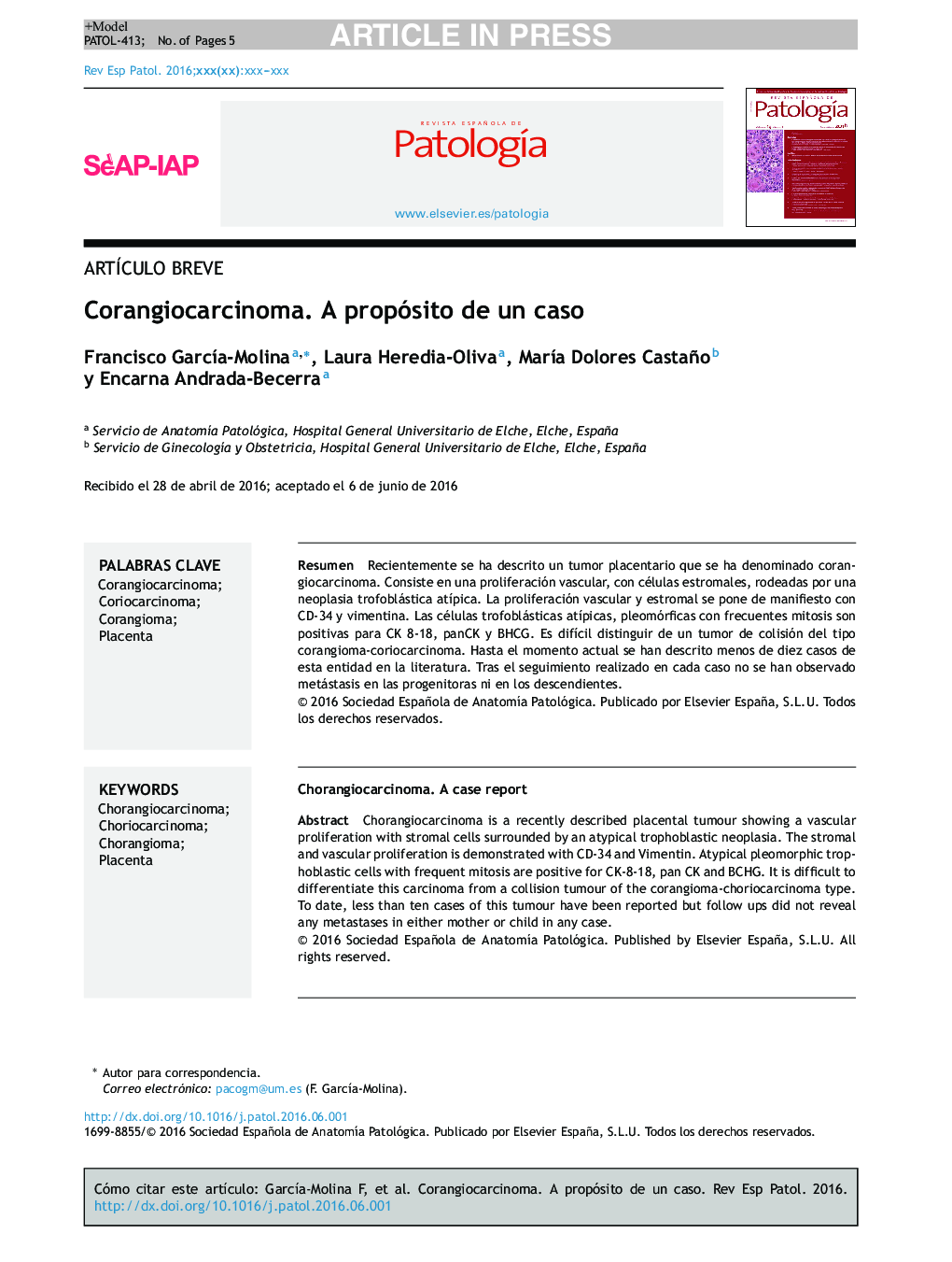 Corangiocarcinoma. A propósito de un caso