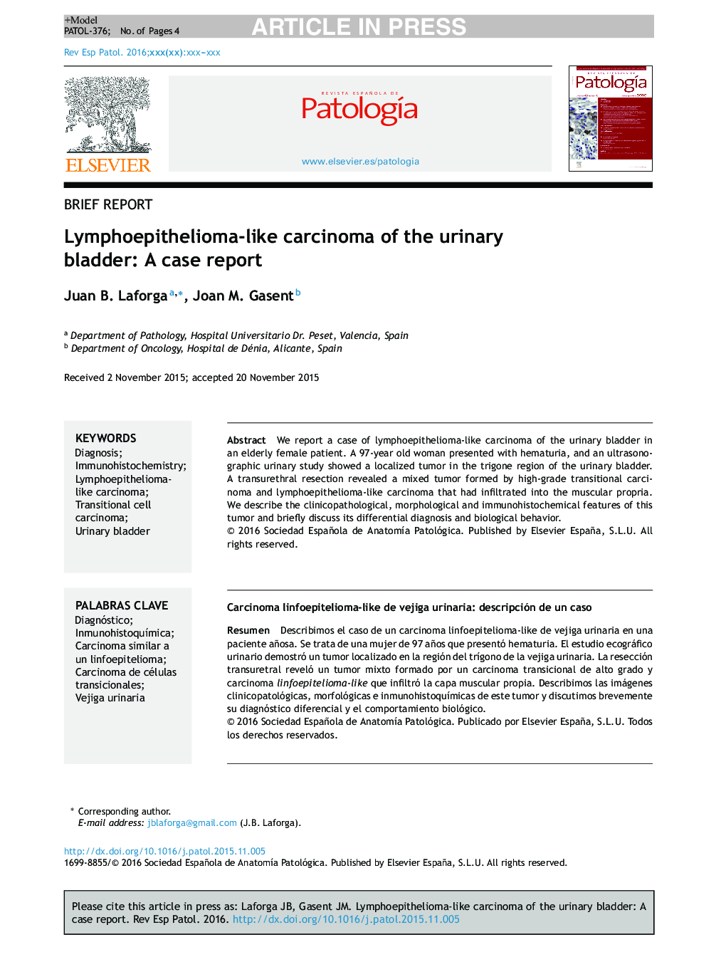 Lymphoepithelioma-like carcinoma of the urinary bladder: A case report