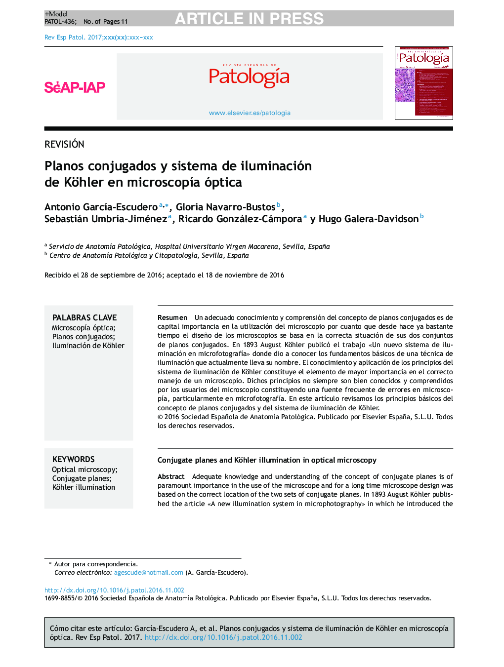 Planos conjugados y sistema de iluminación de Köhler en microscopÃ­a óptica