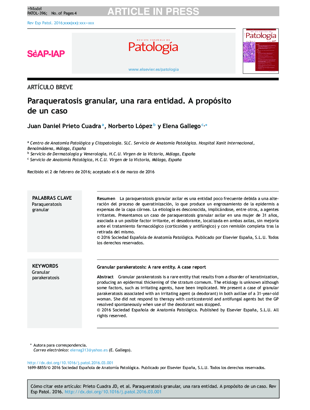 Paraqueratosis granular, una rara entidad. A propósito de un caso