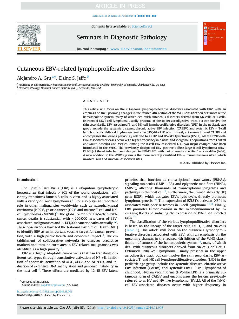 Cutaneous EBV-related lymphoproliferative disorders