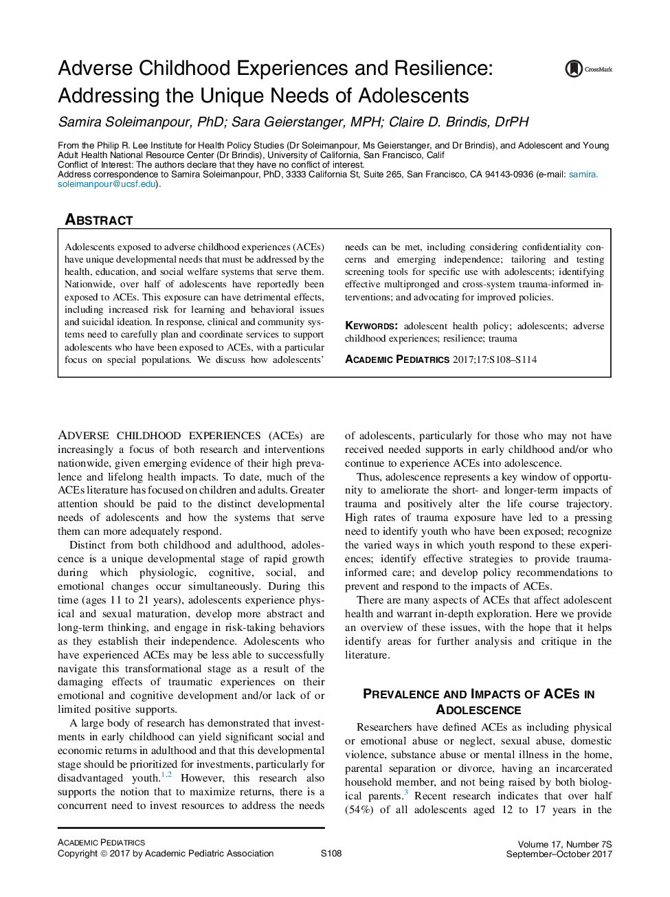 سیستم های مراقبت و فعالیت های بالینی تجربیات دوران کودکی و انعطاف پذیری: پاسخگویی به نیازهای منحصر به فرد نوجوانان 