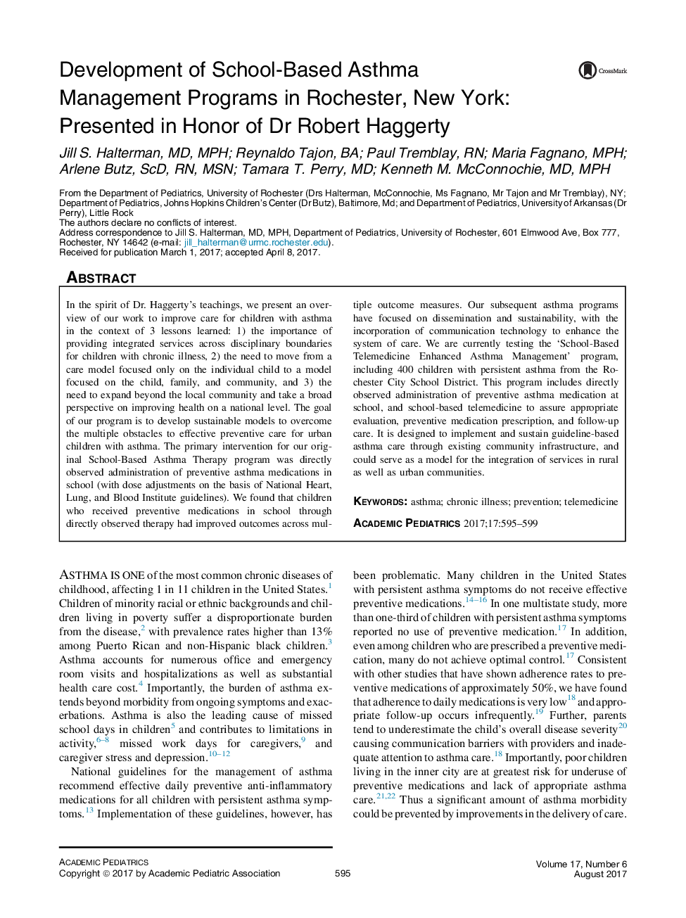 جشن رابرت هاگگتیه توسعه برنامه های مدیریت آسم مبتنی بر مدرسه در روچستر، نیویورک: در افتخار دکتر رابرت هگگتی 