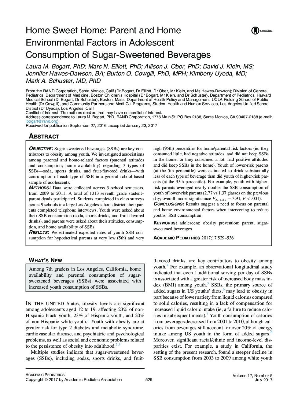 ObesityHome Sweet Home: Parent and Home Environmental Factors in Adolescent Consumption of Sugar-Sweetened Beverages