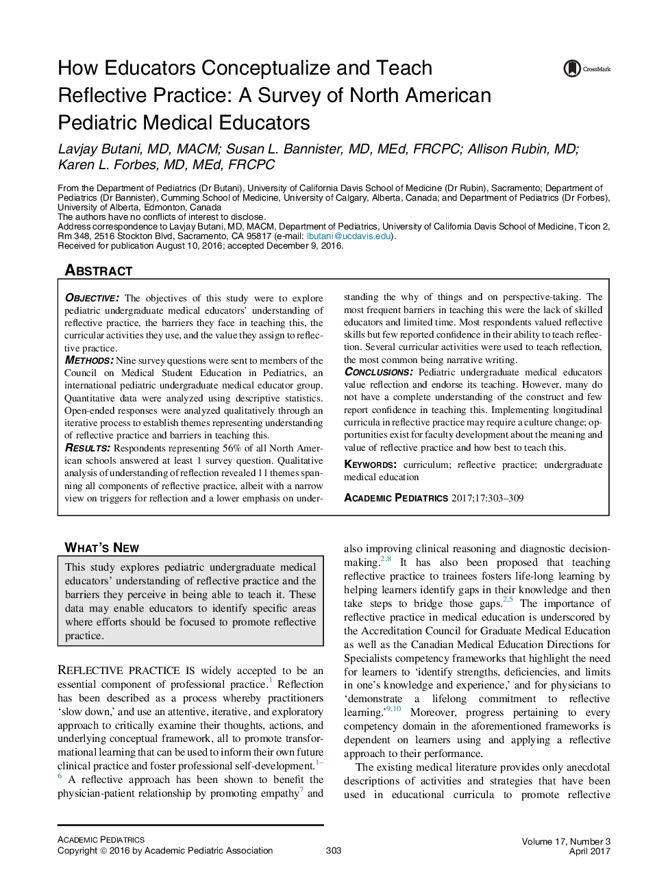 Research in Pediatric EducationHow Educators Conceptualize and Teach Reflective Practice: A Survey of North American Pediatric Medical Educators