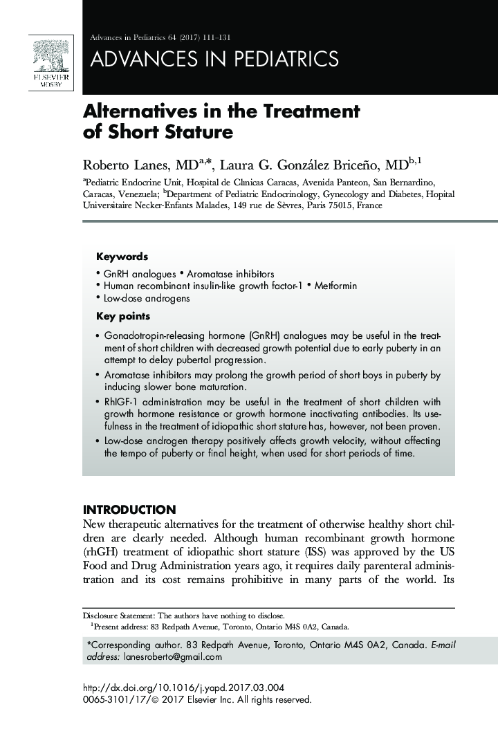 Alternatives in the Treatment of Short Stature