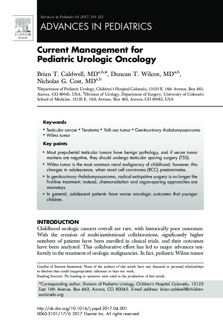 Current Management for Pediatric Urologic Oncology