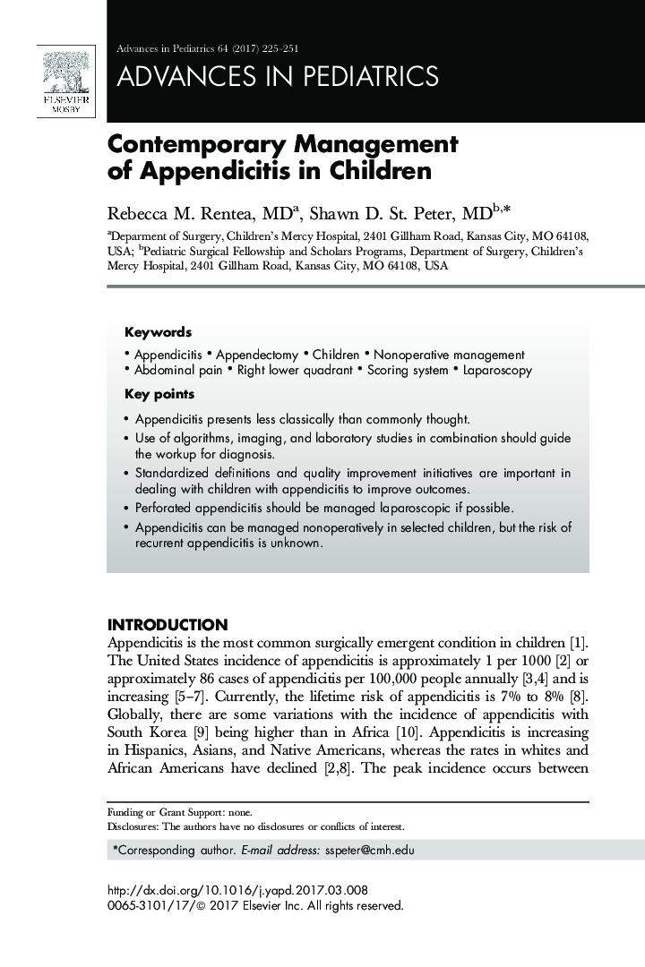 Contemporary Management of Appendicitis in Children