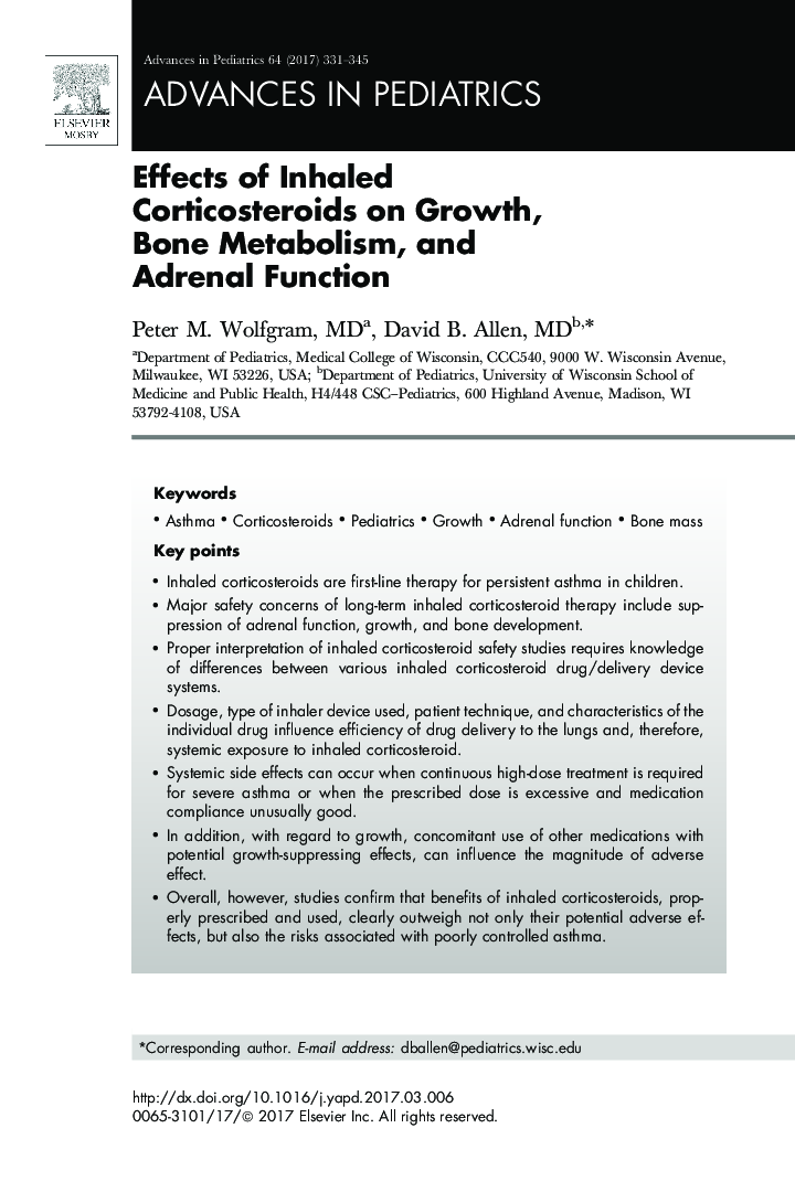 Effects of Inhaled Corticosteroids on Growth, Bone Metabolism, and Adrenal Function