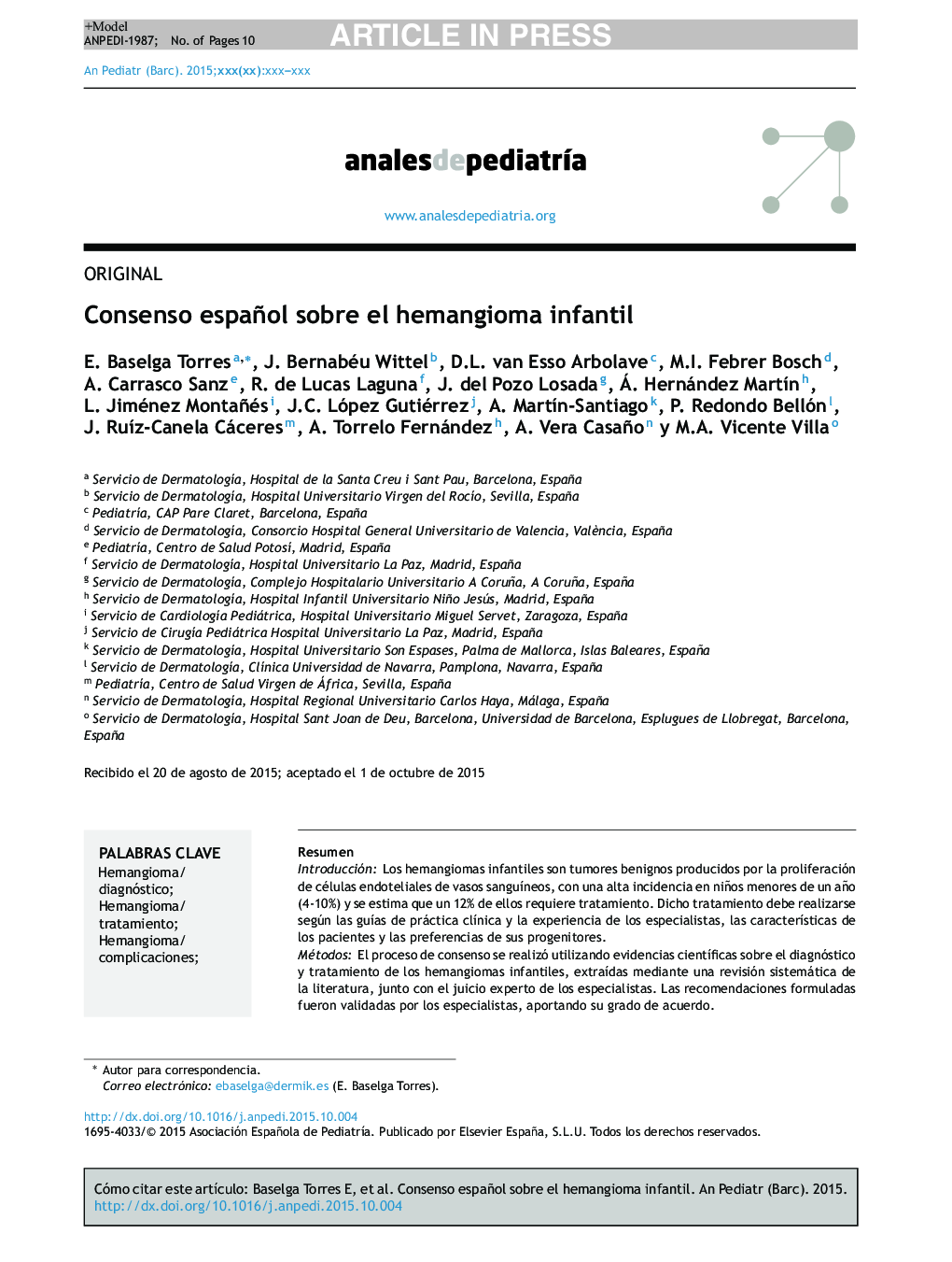 Consenso español sobre el hemangioma infantil