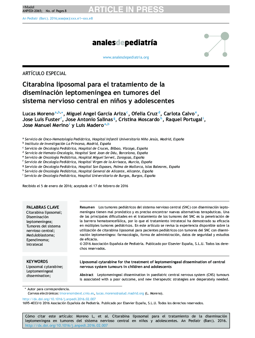 Citarabina liposomal para el tratamiento de la diseminación leptomenÃ­ngea en tumores del sistema nervioso central en niños y adolescentes