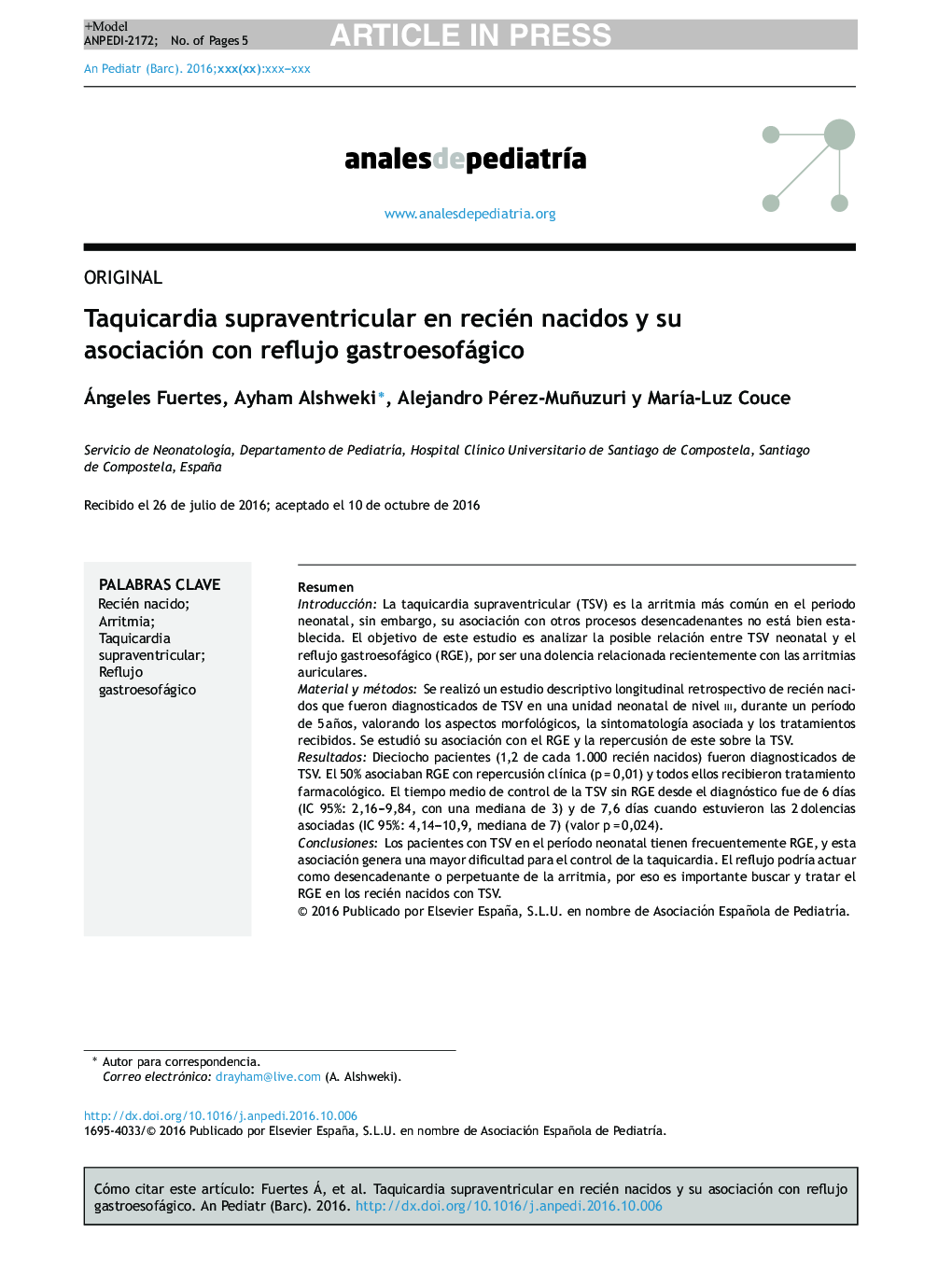 Taquicardia supraventricular en recién nacidos y su asociación con reflujo gastroesofágico