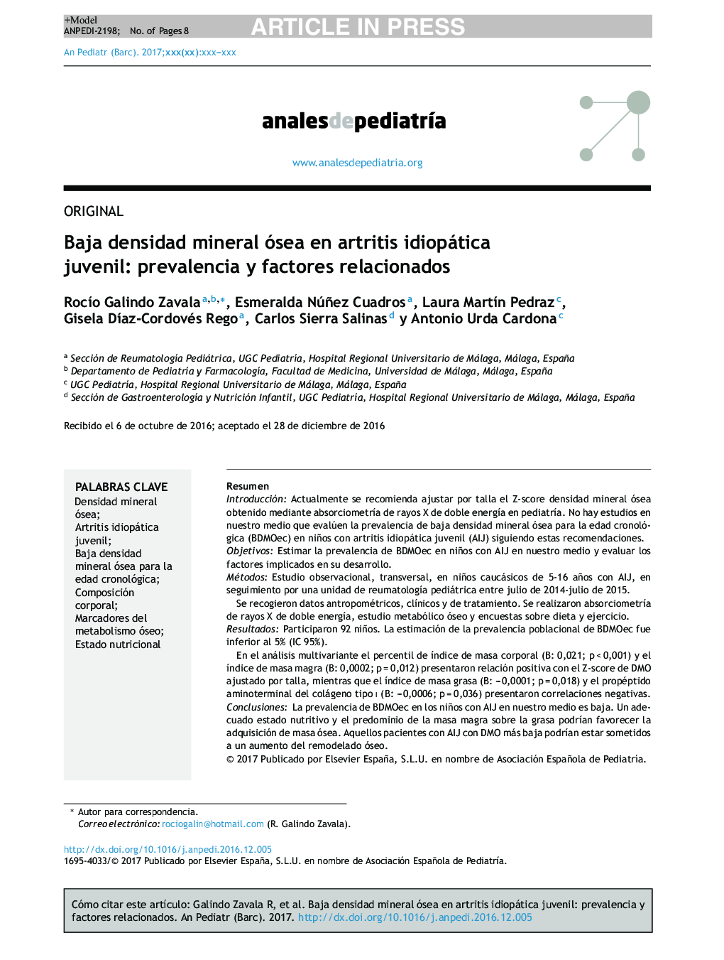 Baja densidad mineral ósea en artritis idiopática juvenil: prevalencia y factores relacionados