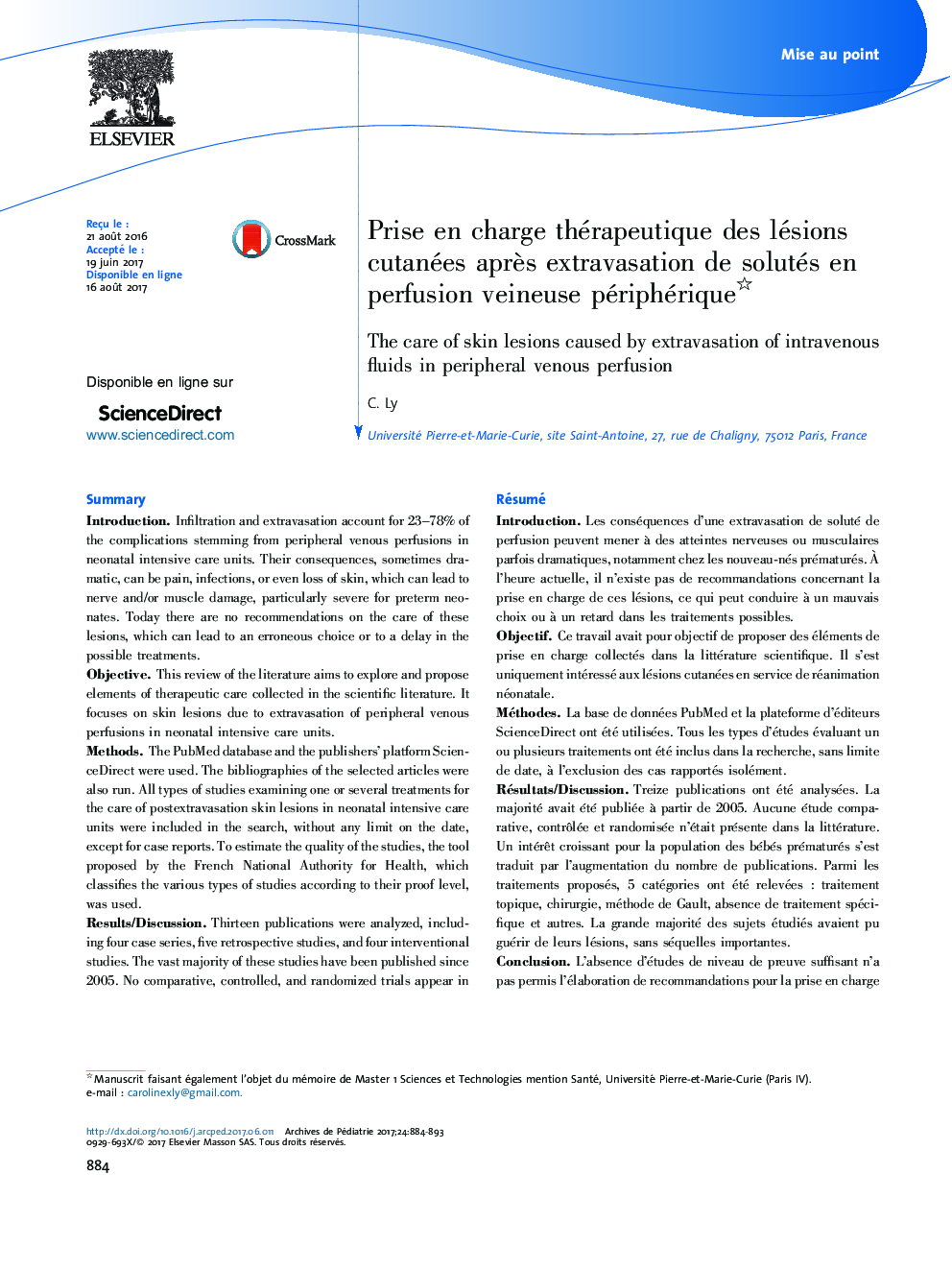Prise en charge thérapeutique des lésions cutanées aprÃ¨s extravasation de solutés en perfusion veineuse périphérique
