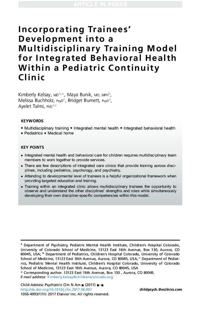 Incorporating Trainees' Development into a Multidisciplinary Training Model for Integrated Behavioral Health Within a Pediatric Continuity Clinic