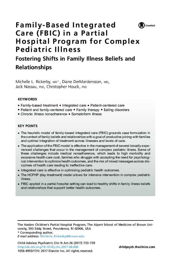 Family-Based Integrated Care (FBIC) in a Partial Hospital Program for Complex Pediatric Illness