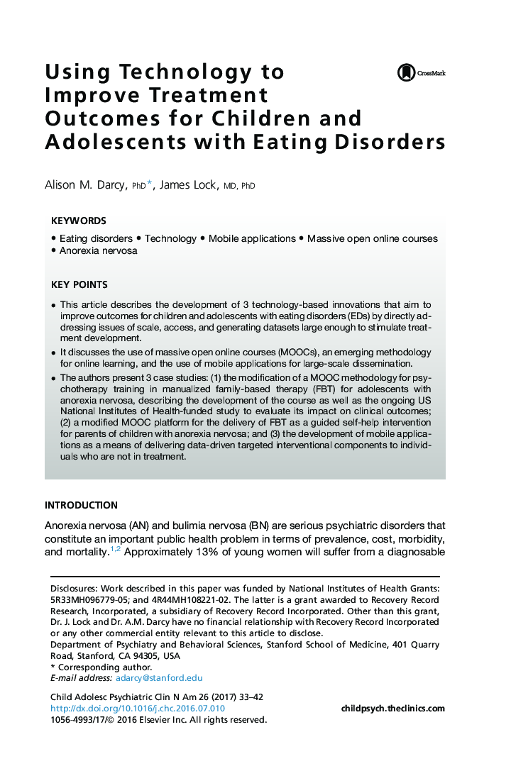 Using Technology to Improve Treatment Outcomes for Children and Adolescents with Eating Disorders